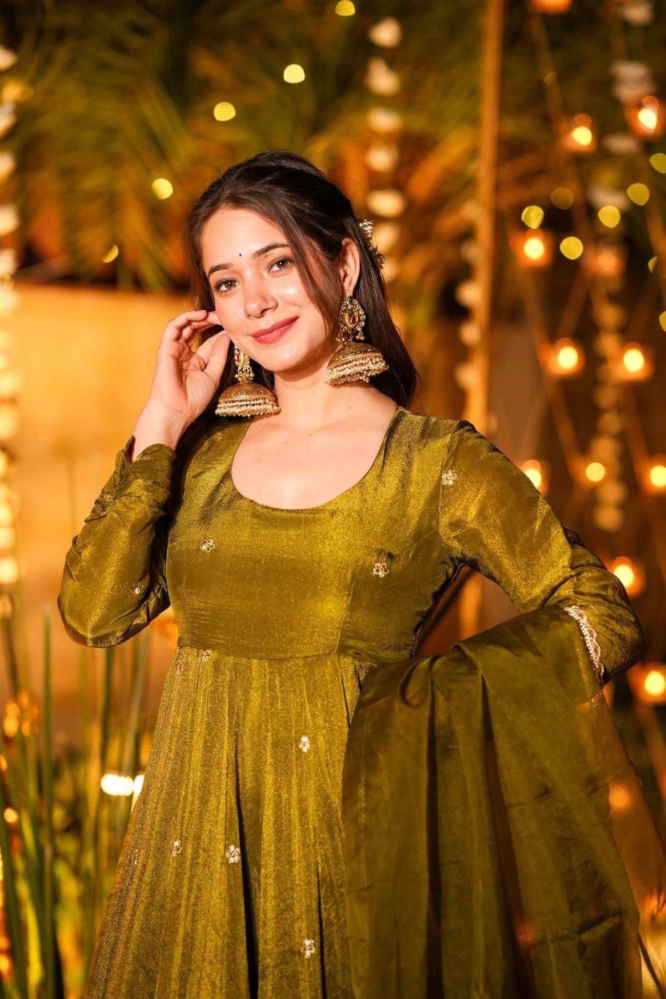 Midnight Chartreuse Luminous Flared Anarkali